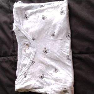 light blue, silky, butterfly, low neck tee shirt
